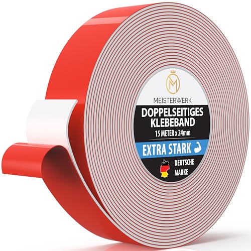 MEISTERWERK Doppelseitiges Klebeband ohne Bohren - Universelles Montageband I Doppelseitiges Klebeband stark I Doppelklebeband Klebeband (15m x 24mm) von MEISTERWERK