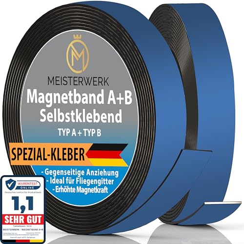 Meisterwerk A B Magnetband für Fliegengitter & Moskitonetze | Magnetband selbstklebend mit stärkstem Spezial Kleber für beste Klebekraft - Verbesserte gegenseitige Anziehung durch Anisotropic Material von MEISTERWERK
