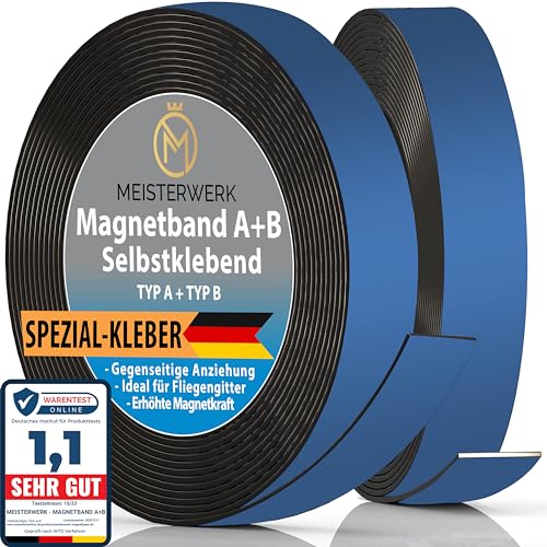 Meisterwerk A B Magnetband für Fliegengitter & Moskitonetze | Magnetband selbstklebend mit stärkstem Spezial Kleber für beste Klebekraft - Verbesserte gegenseitige Anziehung durch Anisotropic Material von MEISTERWERK