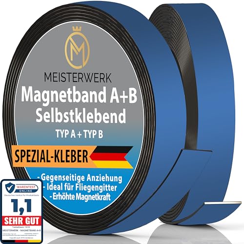 Meisterwerk A B Magnetband für Fliegengitter & Moskitonetze | Magnetband selbstklebend mit stärkstem Spezial Kleber für beste Klebekraft - Verbesserte gegenseitige Anziehung durch Anisotropic Material von MEISTERWERK