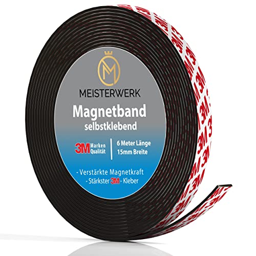 Meisterwerk Magnetband selbstklebend | Bester Halt durch stärksten 3M-Kleber | Magnetband mit idealer Magnetkraft durch Anisotropic Material | Elastische Magnetstreifen von MEISTERWERK