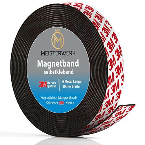 Meisterwerk Magnetband selbstklebend | Bester Halt durch stärksten 3M-Kleber | Magnetband mit idealer Magnetkraft durch Anisotropic Material | Elastische Magnetstreifen von MEISTERWERK