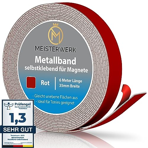 MEISTERWERK Metallband selbstklebend u.a. für Tonies, Magnete & Tonie Tribüne | Metallband mit starkem Schaumstoffkleber | Magnetband selbstklebend | Magnetband | Magnetleiste selbstklebend (Rot) von MEISTERWERK