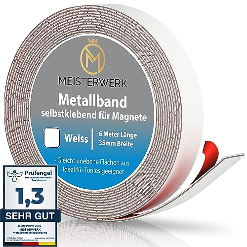 MEISTERWERK Metallband selbstklebend u.a. für Tonies, Magnete & Tonie Tribüne | Metallband mit starkem Schaumstoffkleber | Magnetband selbstklebend | Magnetband | Magnetleiste selbstklebend von MEISTERWERK