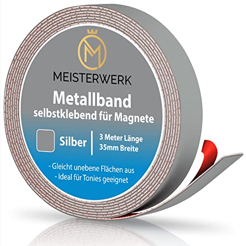 MEISTERWERK Metallband selbstklebend u.a. für Tonies, Magnete & Tonie Tribüne | Metallband mit starkem Schaumstoffkleber | Magnetband selbstklebend | Magnetband | Magnetleiste selbstklebend von MEISTERWERK