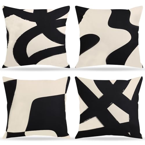 MEIVINES Kissenbezug 45x45 4er Set Dekorativen Kissenbezügen Modern Geometrisch Kissenbezüge für Sofa Couch Schlafzimmer Auto Stuhl Wohnkultur (Schwarz und Beige) von MEIVINES
