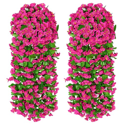 MEIVINES 2 Stück Kunstblumen Hängend Kunstblumen Wie Echt Hängend Künstliche Hängeblumen Hängende Blumen Künstliche Petunie 82cm Künstliche Hängepflanzen für Outdoor,Balkon,Garten,Hochzeit(Fuchsia) von MEIVINES