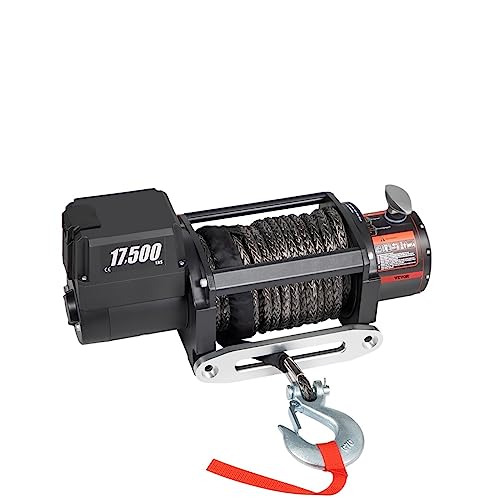 12V elektrische Winde for 4X4 80FT synthetische Autoanhänger Seile Abschleppgurt mit drahtloser Steuerung ATV Truck Off Road(17500lbs Black Rope) von MEIVIYA