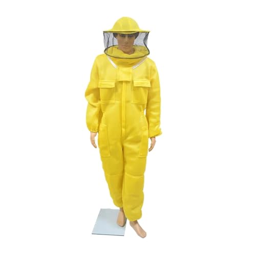 Imkereibedarf 3D Atmungsaktive Luft Baumwolle Stoff Design Bienenzucht Schutz Kleidung Kleidung Anti-bienen Kleidung Imker Kostüm(Round Hat Yellow,2XL) von MEIVIYA