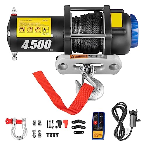 LKW-Winde, elektrische Winde, 12 V, 4500/5000/5500 LBS, synthetisches Seil, wasserdicht, for Geländefahrzeuge, UTV-Winden mit kabelloser Fernbedienung(5500 LBS) von MEIVIYA