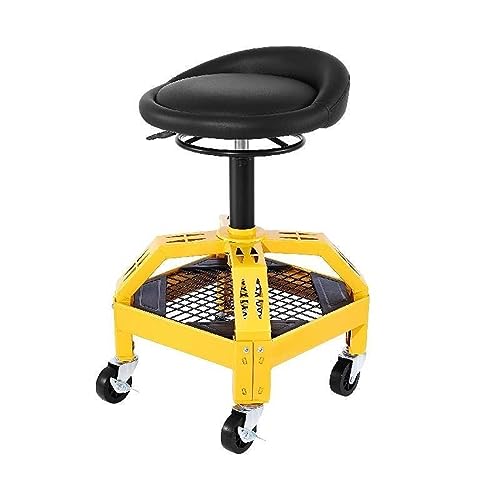 Rollsitz-Mechaniker-Hocker mit Werkzeugablage, 137 kg, verstellbarer drehbarer Garagenhocker for Werkstatt, Autoreparatur(Yellow Square Tray) von MEIVIYA