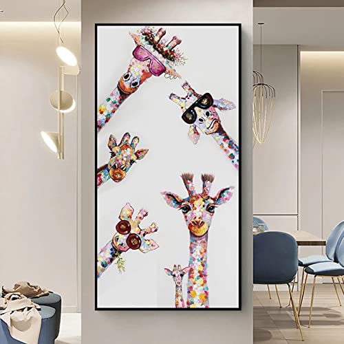 MEIW Bild auf Leinwand bunt Giraffe 50x100cm,Bild auf Leinwand Graffiti,Giraffe Leinwandbilder,Wandkunst Poster und Drucke Tiere,Arts for Home Wall Decor (Giraffe,40 x 80cm) von MEIW