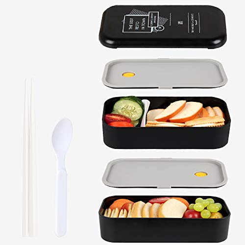 Brotbox Erwachsene mit Unterteilung, Bento Box Kinder, Bento-box für Kinder und Erwachsene, Lunchbox Kinder mit Fächern, Brotbox mit Unterteilung, Lebensmittelbehälter BPA-Frei, 1100ml (schwarz) von MEIXI