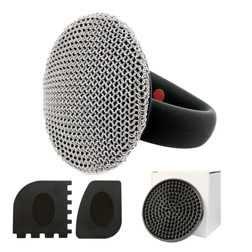 MEIXINZHI Gusseisen-Pfannenreiniger, Gusseisen-Kettennetz-Schrubber, Pfannen- und Grillschaber, Schwarz mit Matte von MEIXINZHI