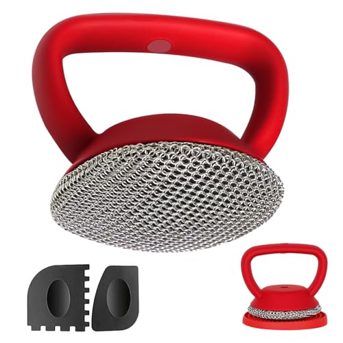 MEIXINZHI Gusseisen Scrubber, Gusseisen Skillet Cleaner+2 Pan Grill Scrapers Chain Mail to Clean Cast Iron Chain Mail Scrubber Cast Iron Chainmail Scrubber for Cast Iron Skillet (Red with Mat) von MEIXINZHI