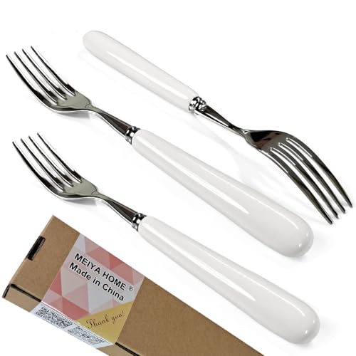 MEIYAHOME 3 Stück Weiß Keramischer Griff Hohe Qualität Hauptgabel,18-10 Edelstahl Menuegabel,SUS304 Steak Gabel, Abendessen Gabel, 8-Zoll 20.5cm,Ideal Für Zuhause, Restauroom, Hotel(3) von MEIYAHOME