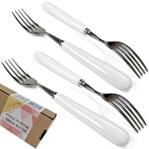 MEIYAHOME 4PCS 20.5CM 8inch gute Abendessen Gabel 18/10 Edelstahl Tischgabel (kreativer weißer Keramikgriff), SUS304 Hauptgericht Steak Gabel (4) von MEIYAHOME