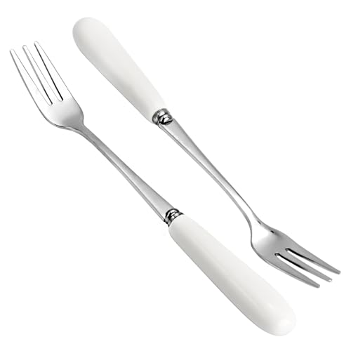 MEIYAHOME 6Zoll Feine Dessertgabeln 18–10 Edelstahl Obstgabel (kreativer weißer Keramikgriff) Probiergabeln, 3-zinkige Gabeln, sus304 15,2 cm (2 Stück) von MEIYAHOME