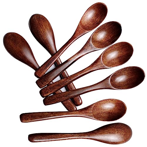 MEIYAHOME Brauner Holzlöffel, 15 cm, natürliches Nanmu, kleine Suppenlöffel, Servierlöffel, Holz-Teelöffel für Kaffee, Tee, Honig, Dessert, Kochen, Mischen für den täglichen Gebrauch, Küchenhelfer aus von MEIYAHOME