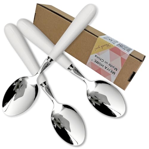 MEIYAHOME Sus304 Dessertlöffel aus hochwertigem 18–10 Edelstahl, feiner Dessertlöffel mit rundem Rand, weißer Keramikgriff, verspiegeltes Besteck für tägliche Mahlzeiten, Gastgeber (3 Löffel, 16,5 cm) MEIYAHOME Sus304 Dessertlöffel aus hochwertigem 18–10 Edelstahl, feiner Dessertlöffel mit rundem Rand, weißer Keramikgriff, verspiegeltes Besteck für tägliche Mahlzeiten, Gastgeber (3 Löffel, 16,5 cm) von MEIYAHOME