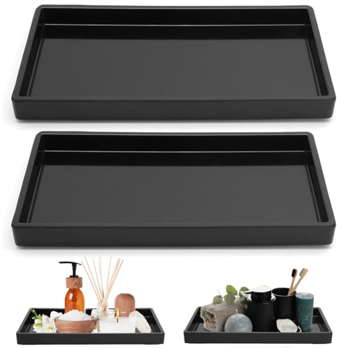 2 Stück Badezimmer Tablett aus Harz, Schwarz Dekotablett 22x12x2cm, kleines Tablett für Bad, Küche, Schminktisch Deko (Rechteck) von MEIYAXINWIN