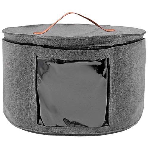 Faltbare Hut Aufbewahrungsbox, Rund Mützen Aufbewahrung Hutschachtel mit Deckel und Reißverschluss, mit Ledergriff, Transparentes Window Hat Storage Boxes für Schrank oder Reise, 42x26cm (Grau) von MEIYAXINWIN
