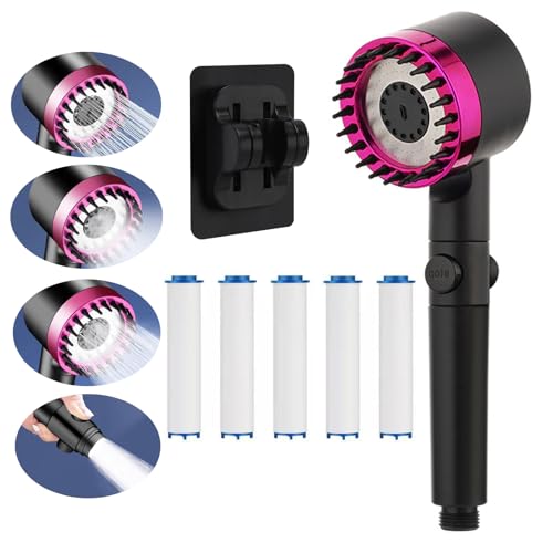 Duschkopf mit Filter, Duschkopf Wassersparend mit 4 Strahlarten und Stoppfunktion, Hochdruck Handbrause Dusche Brausekopf, Universal Shower Head mit 5 Filter und Haken von MEIYAXINWIN