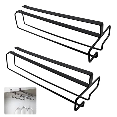 MEIYAXINWIN 2 Stück Weinglashalter Hängend, Metall Weingläser Halter Unter Dem Schrank, Stemware Rack Gläserhalterung für Küche, Bar, Restaurant (Schwarz) von MEIYAXINWIN