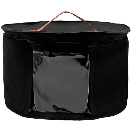 MEIYAXINWIN Hutschachtel Rund mit Deckel, Zusammenklappbar Filz Hut Aufbewahrungsbox Hutkoffer mit Transparentem Fenster und Griff-Reißverschluss Kleideraufbewahrungsbehälter 42 x 26cm (Schwarz) von MEIYAXINWIN