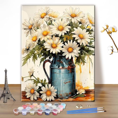 MEIYUDA Malen Nach Zahlen Erwachsene Blumen, DIY Set Handgemalt Ölgemälde Kit für Anfänger und Erwachsene Mit 3 Pinseln und Acrylfarbe, Geschenke und Home Haus Deko 40x50cm(Ohne Rahmen) von MEIYUDA