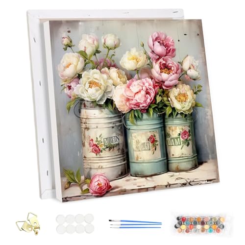 MEIYUDA Malen Nach Zahlen Erwachsene mit Rahmen, DIY Set Erwachsene Blumen Bastelset, 3 Pinsels Und Acrylfarbe DIY Handgemalt öLgemäLde Kit Als Geschenk und Home Haus Deko 30x30cm von MEIYUDA