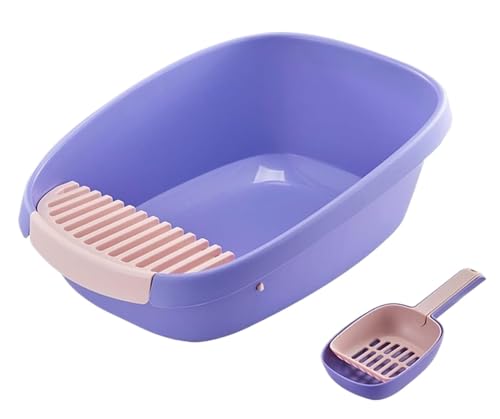 Katzenklo Für Katzen Großes Katzenklo Mit Hoher Rückenlehne Und Offener Oberseite Und Schaufel, Leicht Zu Reinigende Katzentoilette Für Den Außenbereich Haustierbedarf Katze(Purple,44x61x22 cm) von MEIZHITU