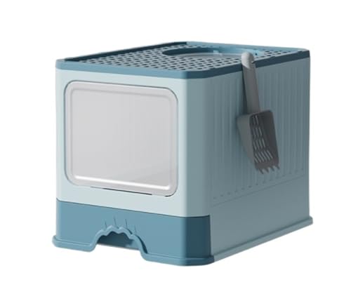 Katzenklo Für Katzen Tragbare, Zusammenklappbare Katzentoilette Mit Deckel Und Schaufel, Schubladentyp, Geschlossene Katzentoilette Mit Spritzschutz Haustierbedarf Katze(Blue) von MEIZHITU