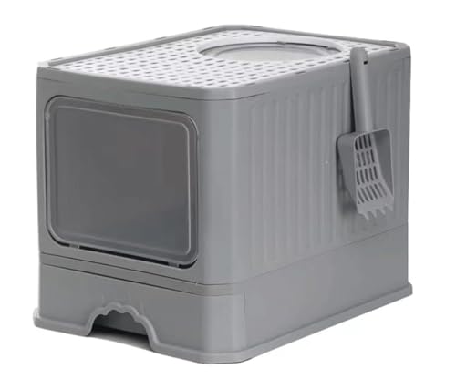 Katzenklo Für Katzen Tragbare, Zusammenklappbare Katzentoilette Mit Deckel Und Schaufel, Schubladentyp, Geschlossene Katzentoilette Mit Spritzschutz Haustierbedarf Katze(Grey) von MEIZHITU