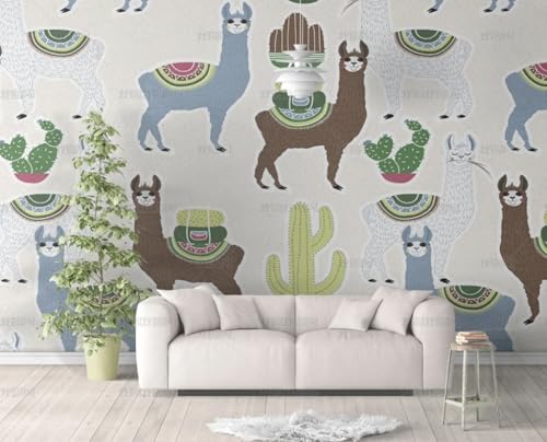 MEIZONGHUOJI Selbstklebend Tapete Alpaka Kaktus Cartoon 45 * 600CM Selbstklebende Folie Abnehmbar Vinyl Klebefolie Wasserdicht Dekorfolie für Wohnzimmer Schlafzimmer Küche Wand Möbel von MEIZONGHUOJI