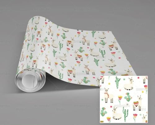 MEIZONGHUOJI Selbstklebend Tapete Alpaka Kaktus Cartoon 45 * 600CM Selbstklebende Folie Abnehmbar Vinyl Klebefolie Wasserdicht Dekorfolie für Wohnzimmer Schlafzimmer Küche Wand Möbel von MEIZONGHUOJI