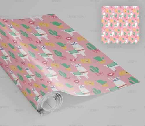 MEIZONGHUOJI Selbstklebend Tapete Alpaka Kaktus Cartoon Rosa Tapete 45 * 300Cm Selbstklebende Folie Abnehmbar Vinyl Klebefolie Wasserdicht Dekorfolie Für Wohnzimmer Schlafzimmer Küche Wand Möbel von MEIZONGHUOJI