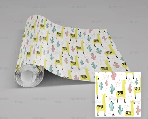 MEIZONGHUOJI Selbstklebend Tapete Alpaka Kaktus Cartoon Tapete 45 * 300Cm Selbstklebende Folie Abnehmbar Vinyl Klebefolie Wasserdicht Dekorfolie Für Wohnzimmer Schlafzimmer Küche Wand Möbel von MEIZONGHUOJI