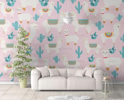 MEIZONGHUOJI Selbstklebend Tapete Alpaka Kaktus Pink 45 * 600CM Selbstklebende Folie Abnehmbar Vinyl Klebefolie Wasserdicht Dekorfolie für Wohnzimmer Schlafzimmer Küche Wand Möbel von MEIZONGHUOJI