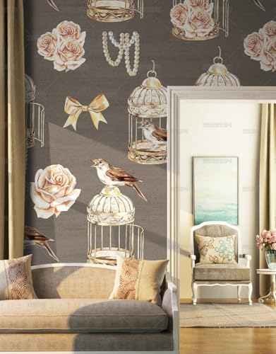 MEIZONGHUOJI Selbstklebend Tapete Aquarell Vogelkäfig mit Blumen 45 * 600CM Selbstklebende Folie Abnehmbar Vinyl Klebefolie Wasserdicht Dekorfolie für Wohnzimmer Schlafzimmer Küche Wand Möbel von MEIZONGHUOJI