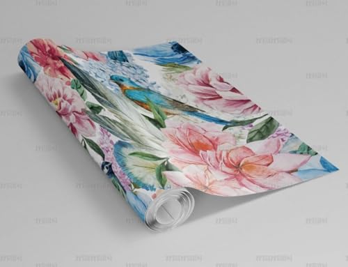 MEIZONGHUOJI Selbstklebend Tapete Blumen, Pflanzen, Vögel Aquarell 45 * 600CM Selbstklebende Folie Abnehmbar Vinyl Klebefolie Wasserdicht Dekorfolie für Wohnzimmer Schlafzimmer Küche Wand Möbel von MEIZONGHUOJI