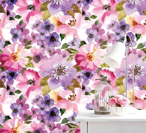 MEIZONGHUOJI Selbstklebend Tapete Blumen Aquarell Tapete 45 * 300Cm Selbstklebende Folie Abnehmbar Vinyl Klebefolie Wasserdicht Dekorfolie Für Wohnzimmer Schlafzimmer Küche Wand Möbel von MEIZONGHUOJI