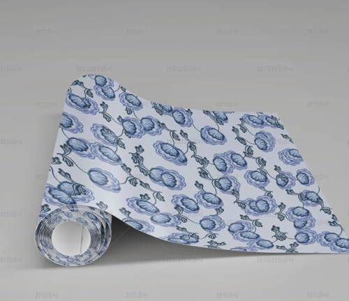 MEIZONGHUOJI Selbstklebend Tapete Blumen Blau Tapete 45 * 300Cm Selbstklebende Folie Abnehmbar Vinyl Klebefolie Wasserdicht Dekorfolie Für Wohnzimmer Schlafzimmer Küche Wand Möbel von MEIZONGHUOJI