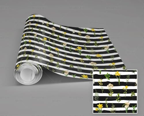 MEIZONGHUOJI Selbstklebend Tapete Blumen Blumen schwarz weiß 45 * 600CM Selbstklebende Folie Abnehmbar Vinyl Klebefolie Wasserdicht Dekorfolie für Wohnzimmer Schlafzimmer Küche Wand Möbel von MEIZONGHUOJI