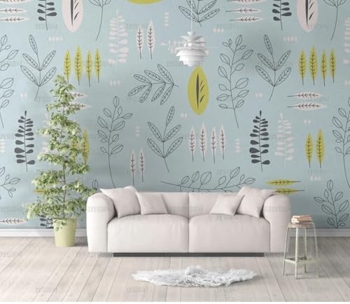 MEIZONGHUOJI Selbstklebend Tapete Blumen Gras Cartoon Blau Tapete 45 * 300Cm Selbstklebende Folie Abnehmbar Vinyl Klebefolie Wasserdicht Dekorfolie Für Wohnzimmer Schlafzimmer Küche Wand Möbel von MEIZONGHUOJI