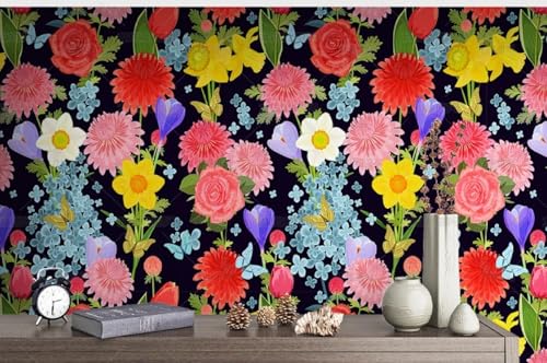 MEIZONGHUOJI Selbstklebend Tapete Blumen Retro Schwarz Tapete 45 * 300Cm Selbstklebende Folie Abnehmbar Vinyl Klebefolie Wasserdicht Dekorfolie Für Wohnzimmer Schlafzimmer Küche Wand Möbel von MEIZONGHUOJI