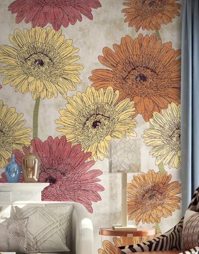 MEIZONGHUOJI Selbstklebend Tapete Blumen SonnenBlumen Wandfarbe 45 * 600CM Selbstklebende Folie Abnehmbar Vinyl Klebefolie Wasserdicht Dekorfolie für Wohnzimmer Schlafzimmer Küche Wand Möbel von MEIZONGHUOJI
