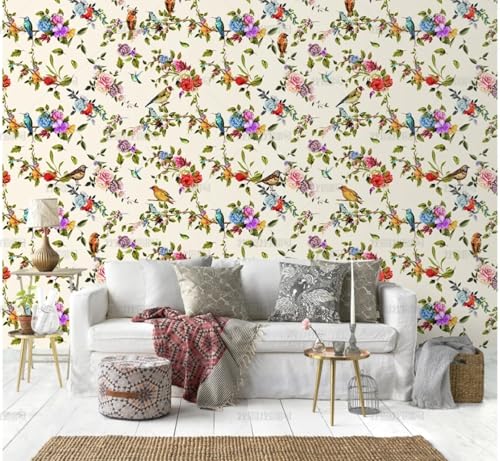 MEIZONGHUOJI Selbstklebend Tapete Blumen Vögel Hellgelb Tapete 45 * 300Cm Selbstklebende Folie Abnehmbar Vinyl Klebefolie Wasserdicht Dekorfolie Für Wohnzimmer Schlafzimmer Küche Wand Möbel von MEIZONGHUOJI