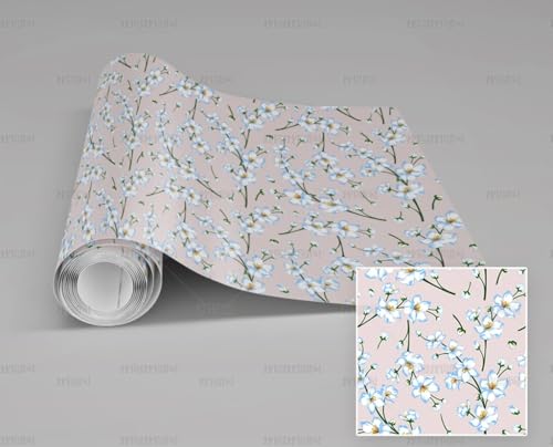 MEIZONGHUOJI Selbstklebend Tapete Blumen Weiß Tapete 45 * 300Cm Selbstklebende Folie Abnehmbar Vinyl Klebefolie Wasserdicht Dekorfolie Für Wohnzimmer Schlafzimmer Küche Wand Möbel von MEIZONGHUOJI