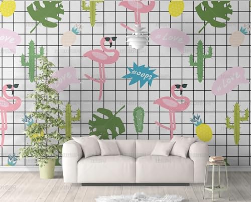 MEIZONGHUOJI Selbstklebend Tapete Flamingo Kaktus Schwarz Weiß Plaid 45 * 600CM Selbstklebende Folie Abnehmbar Vinyl Klebefolie Wasserdicht Dekorfolie für Wohnzimmer Schlafzimmer Küche Wand Möbel von MEIZONGHUOJI